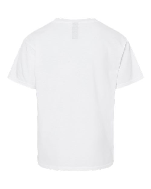 Front view of white youth bulk t-shirt